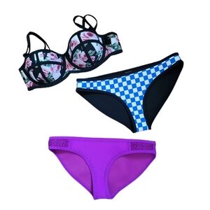 Brakinis Bikini S Small Lot Of 3 Purple Check Floral